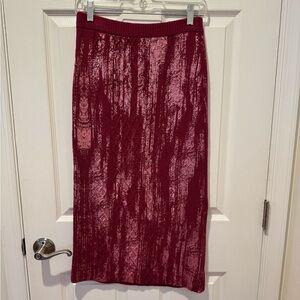 Anthropologie Dark Pink and Silver/metallic Cable Knit Textured Midi Skirt